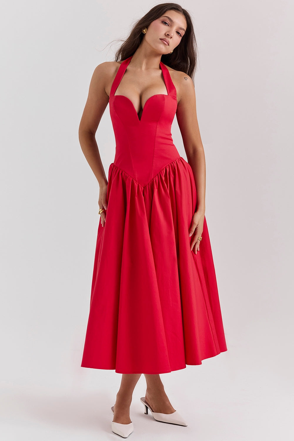 scarlet halter midi dress