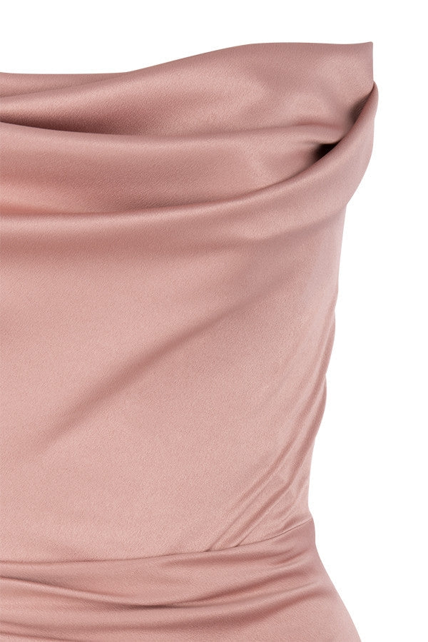 blush satin strapless gown