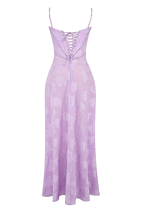orchid floral lace back maxi dress