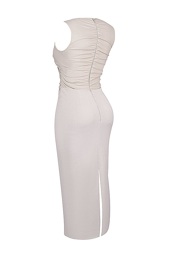ecru vegan leather maxi dress