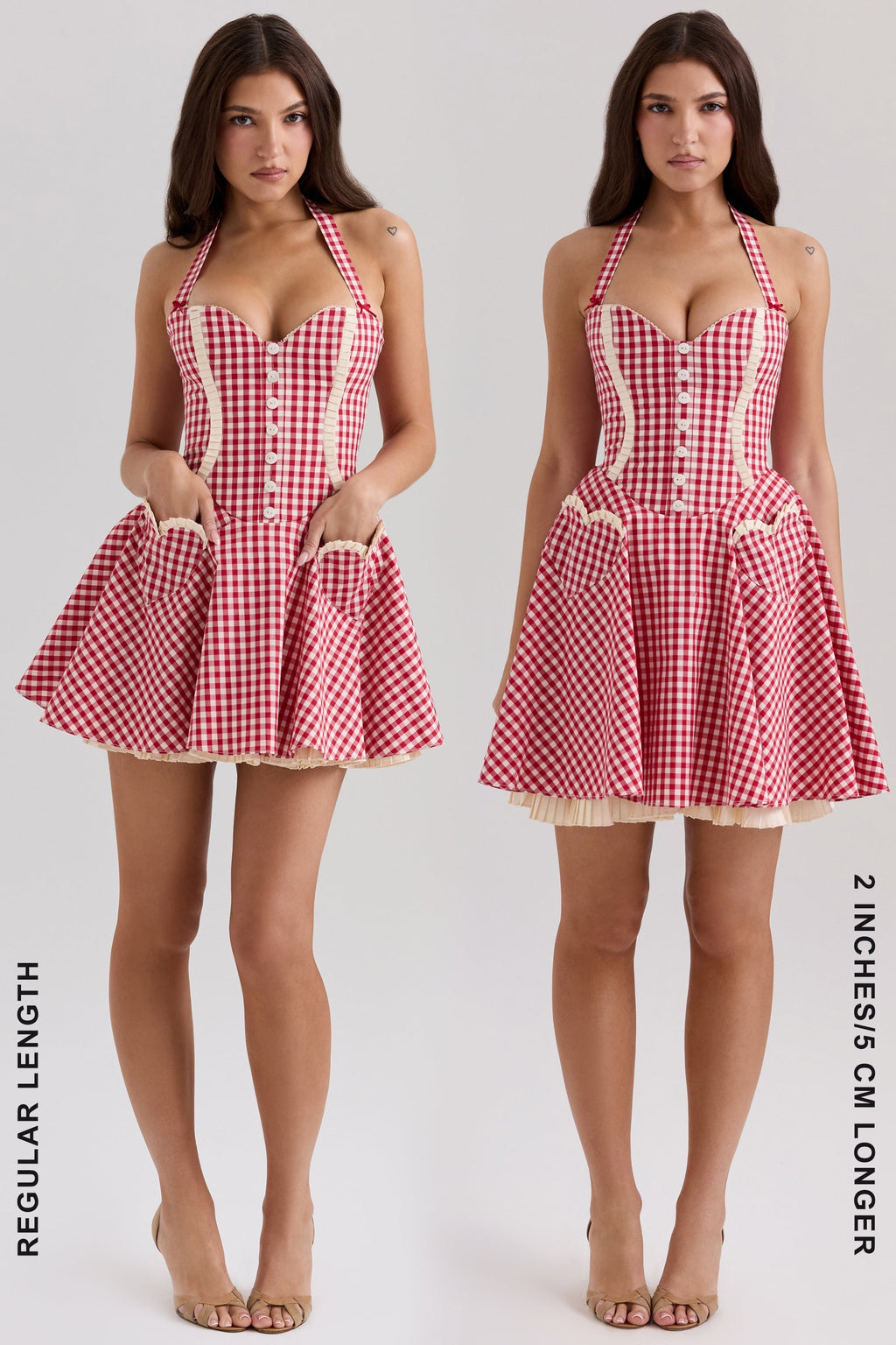 red gingham cotton halter neck mini dress