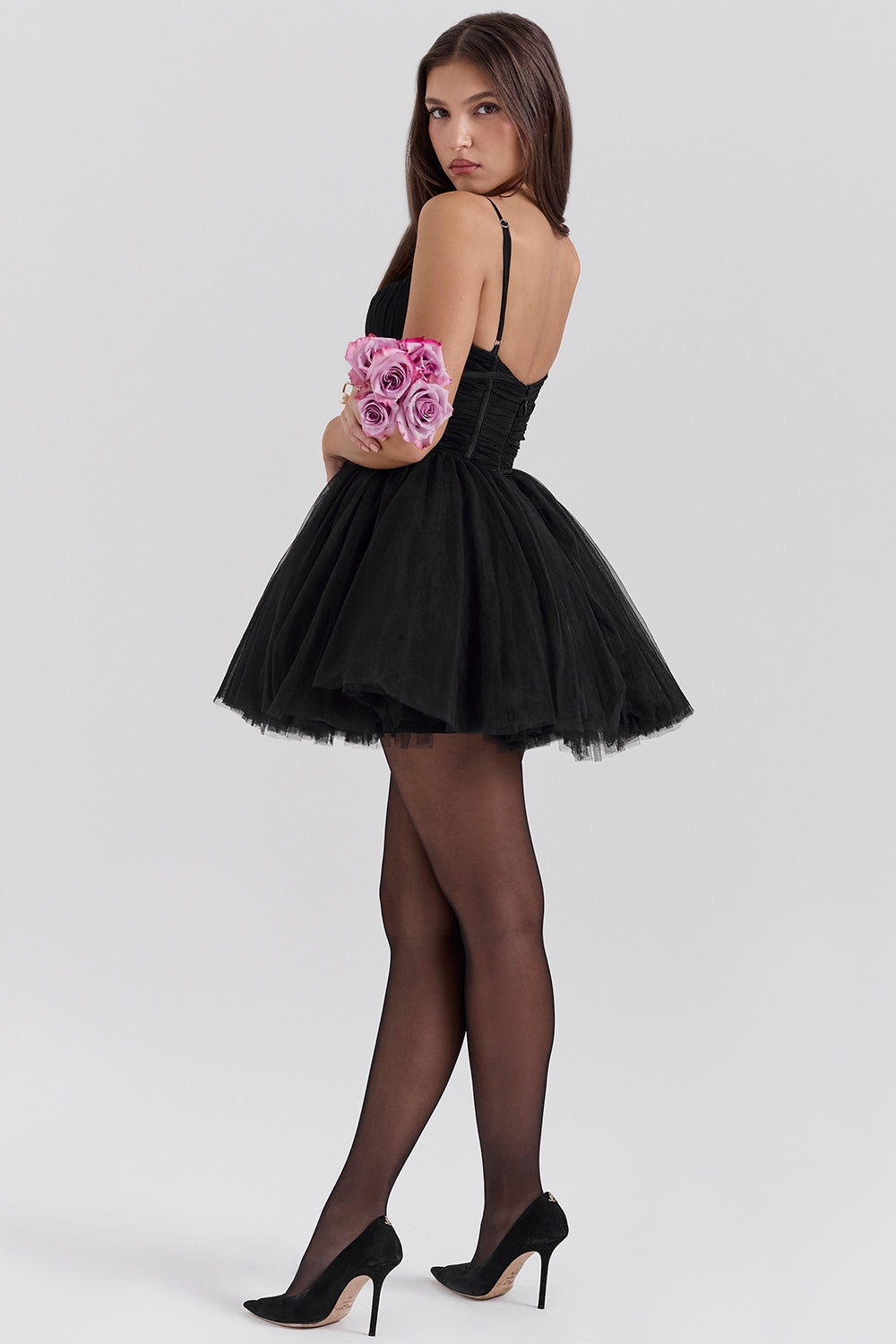 black tulle mini dress - sale