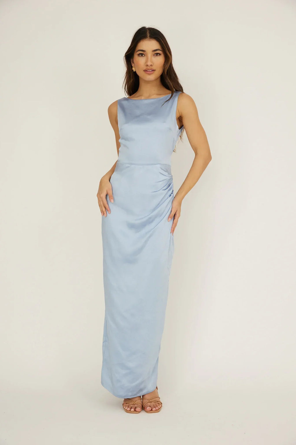 Leila Boat Neck Midi Dress Blue