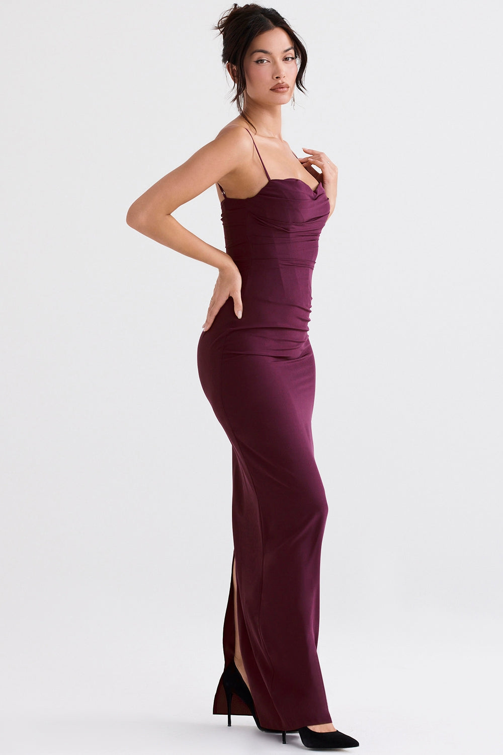 merlot corset maxi dress