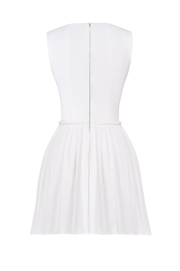white pleated mini dress