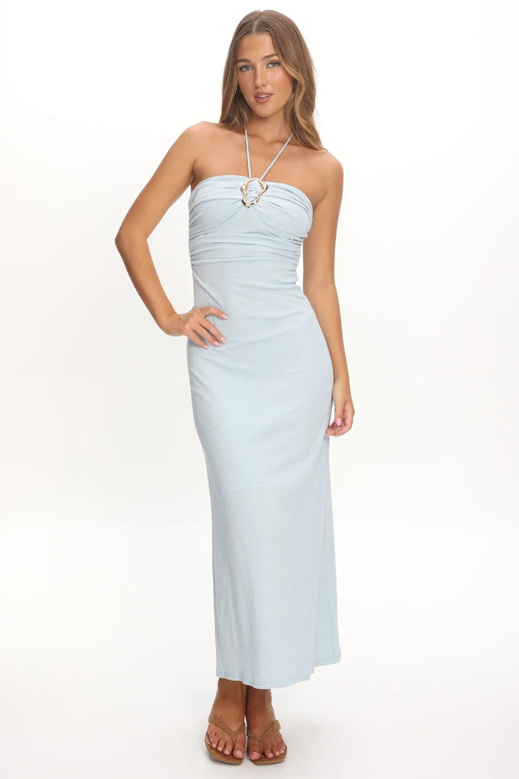 Letisha Textured Halter Maxi Dress Ocean