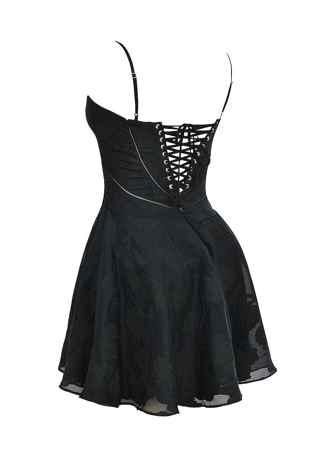 black floral lace back mini dress