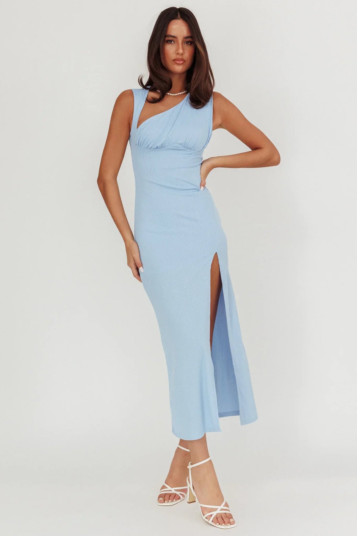 Daleela Asymmetric Neckline Maxi Dress Blue