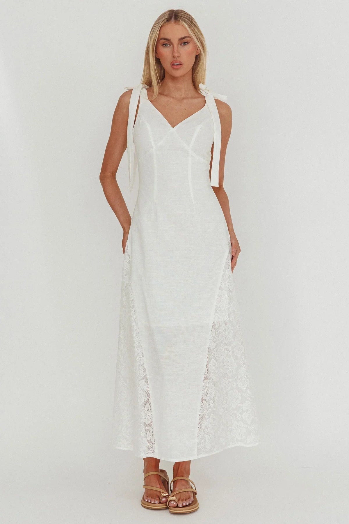 Lead Me On Lace Panel Maxi Dress White