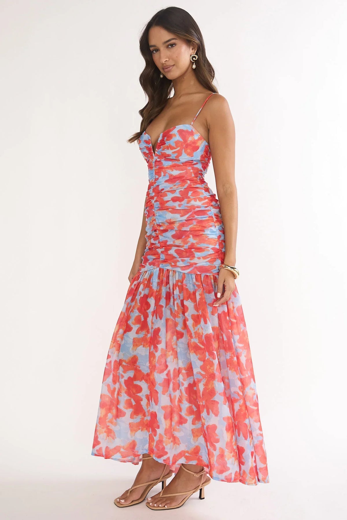 Harbor Ruched Maxi Dress Floral Blue Multi