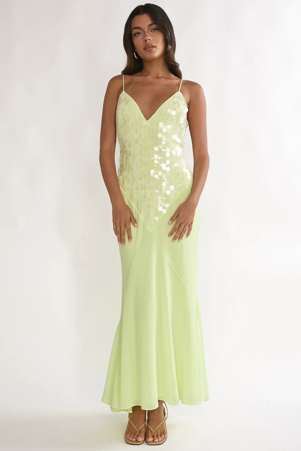 Meranda V-Neck Maxi Dress Sequin Yellow