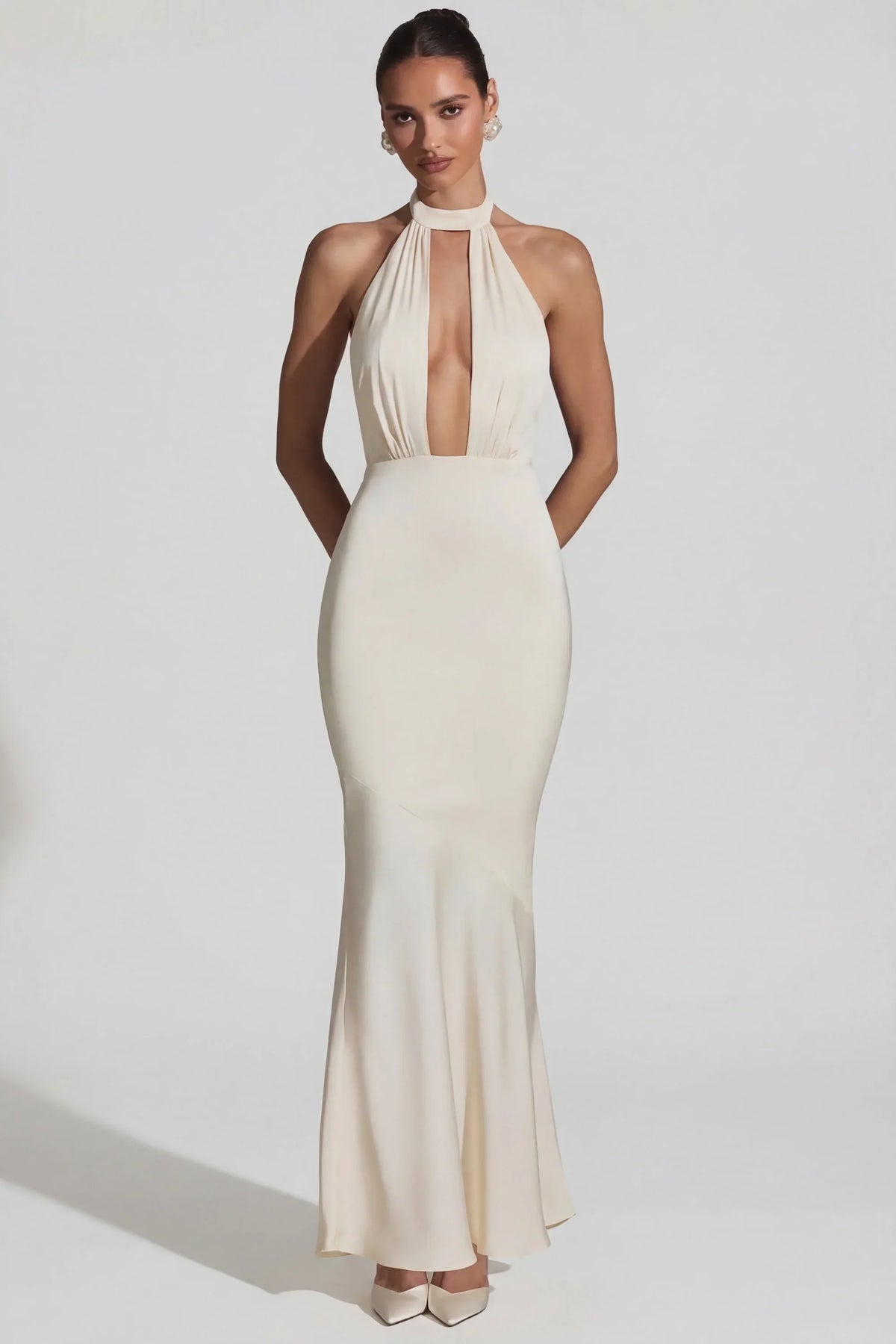 Backless Halterneck Fishtail Gown in Ivory