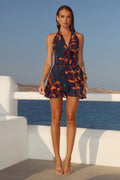 IMALI HALTER COWL MINI DRESS - VALINA ORANGE