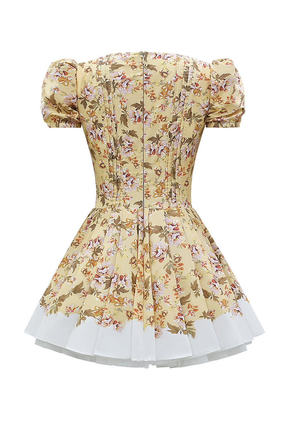 honeyflower print pleated cotton mini dress