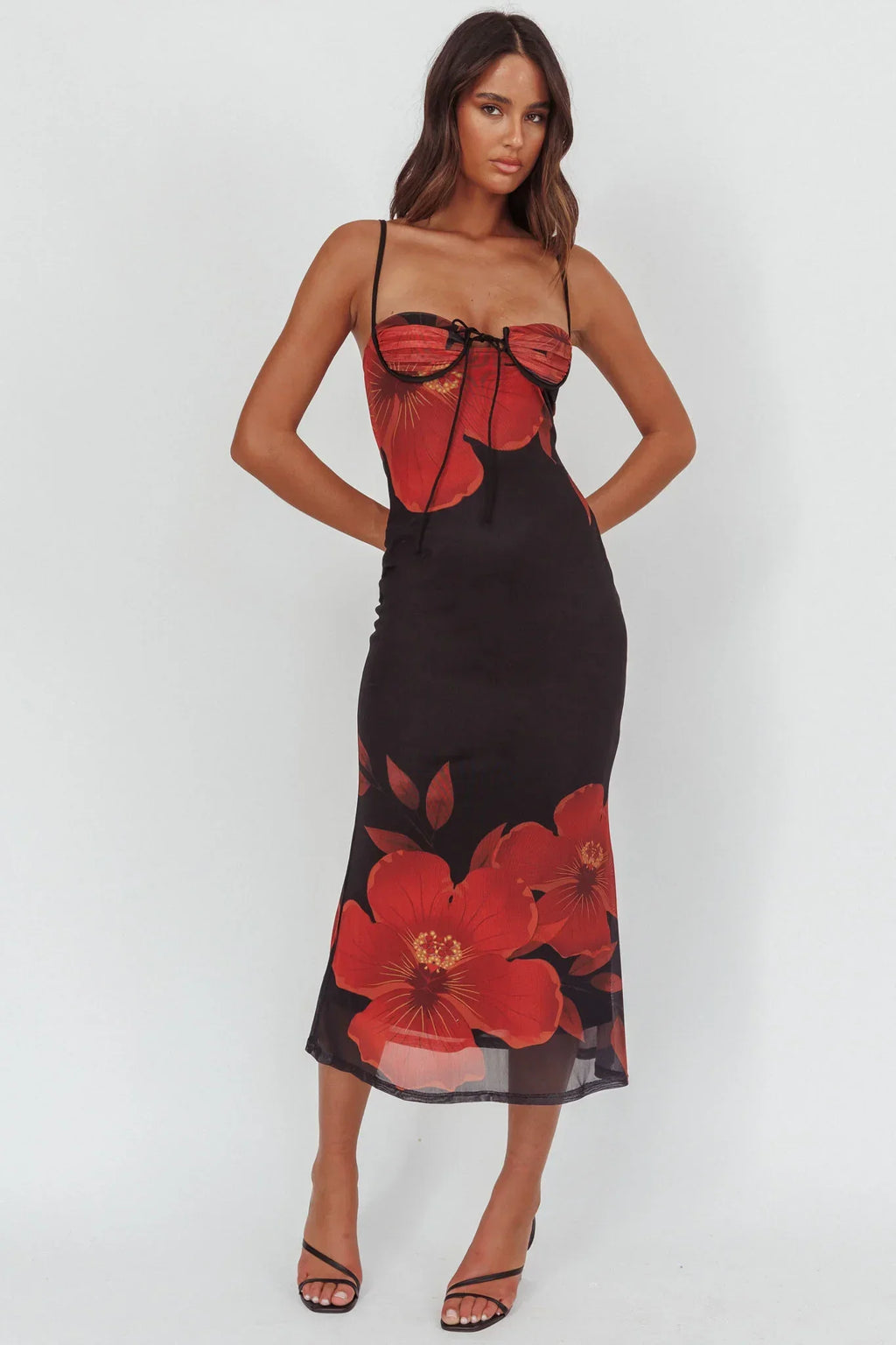 Fortune Bust Tie Maxi Dress Hibiscus Black