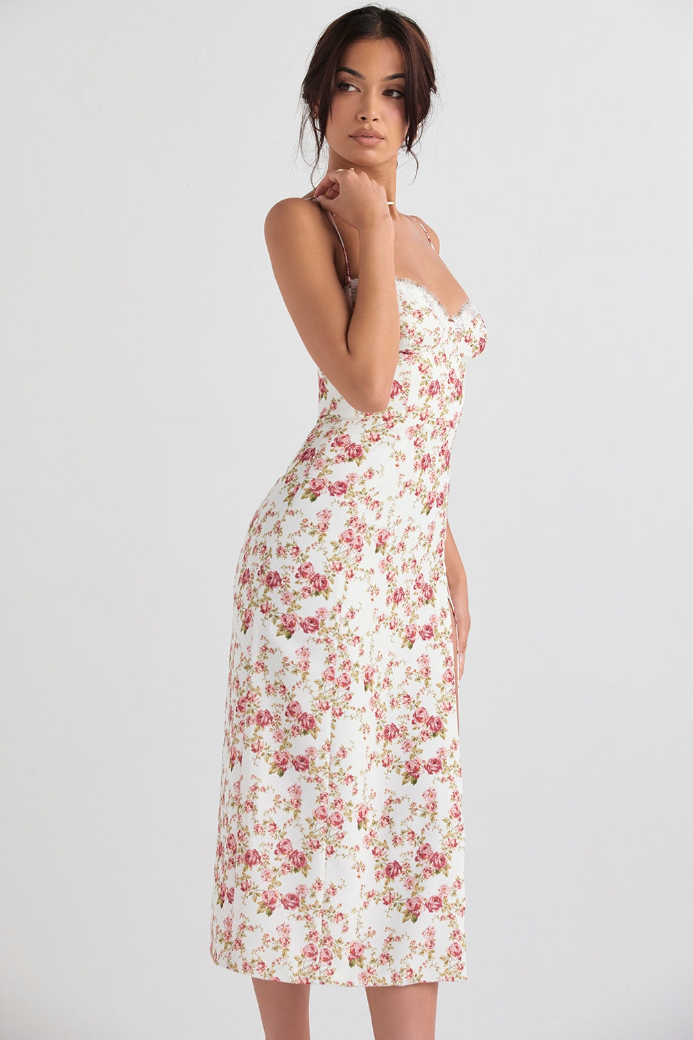 rose print corset midi sundress