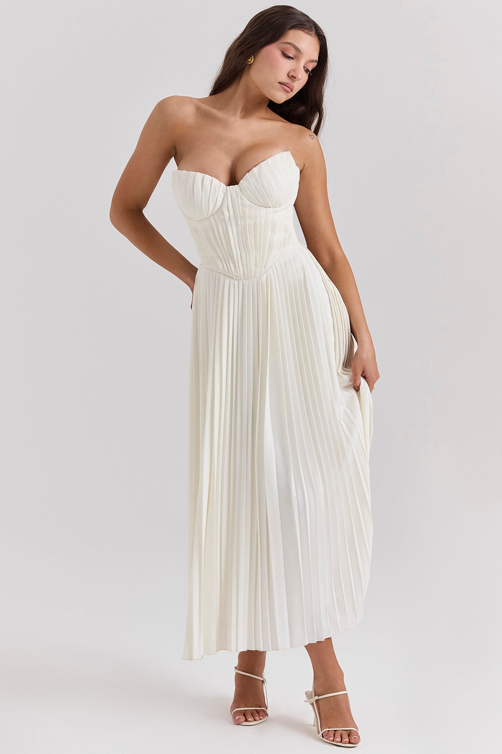 ivory pleated maxi dress