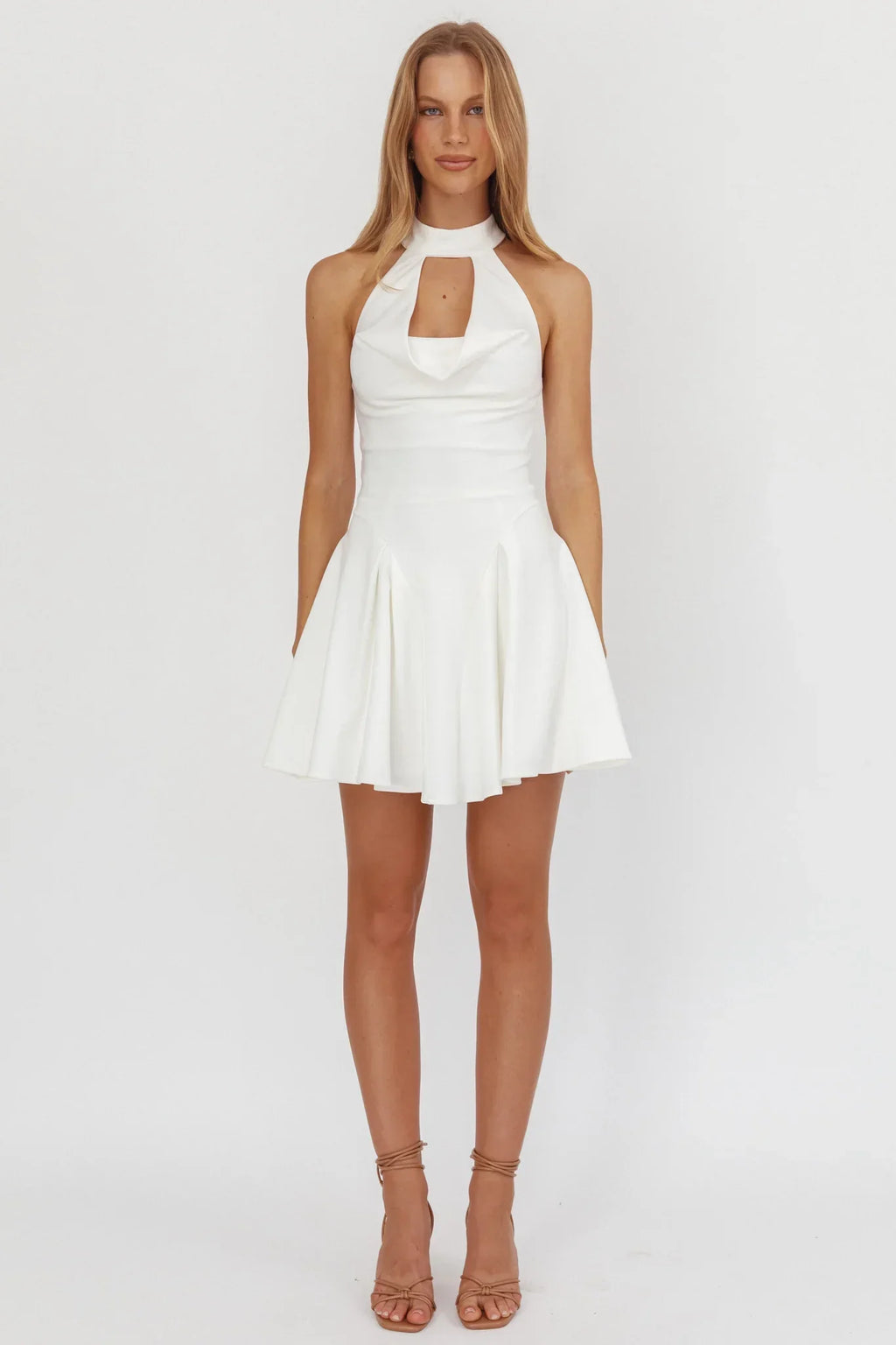 Charlene Cowl Halterneck Mini Dress White