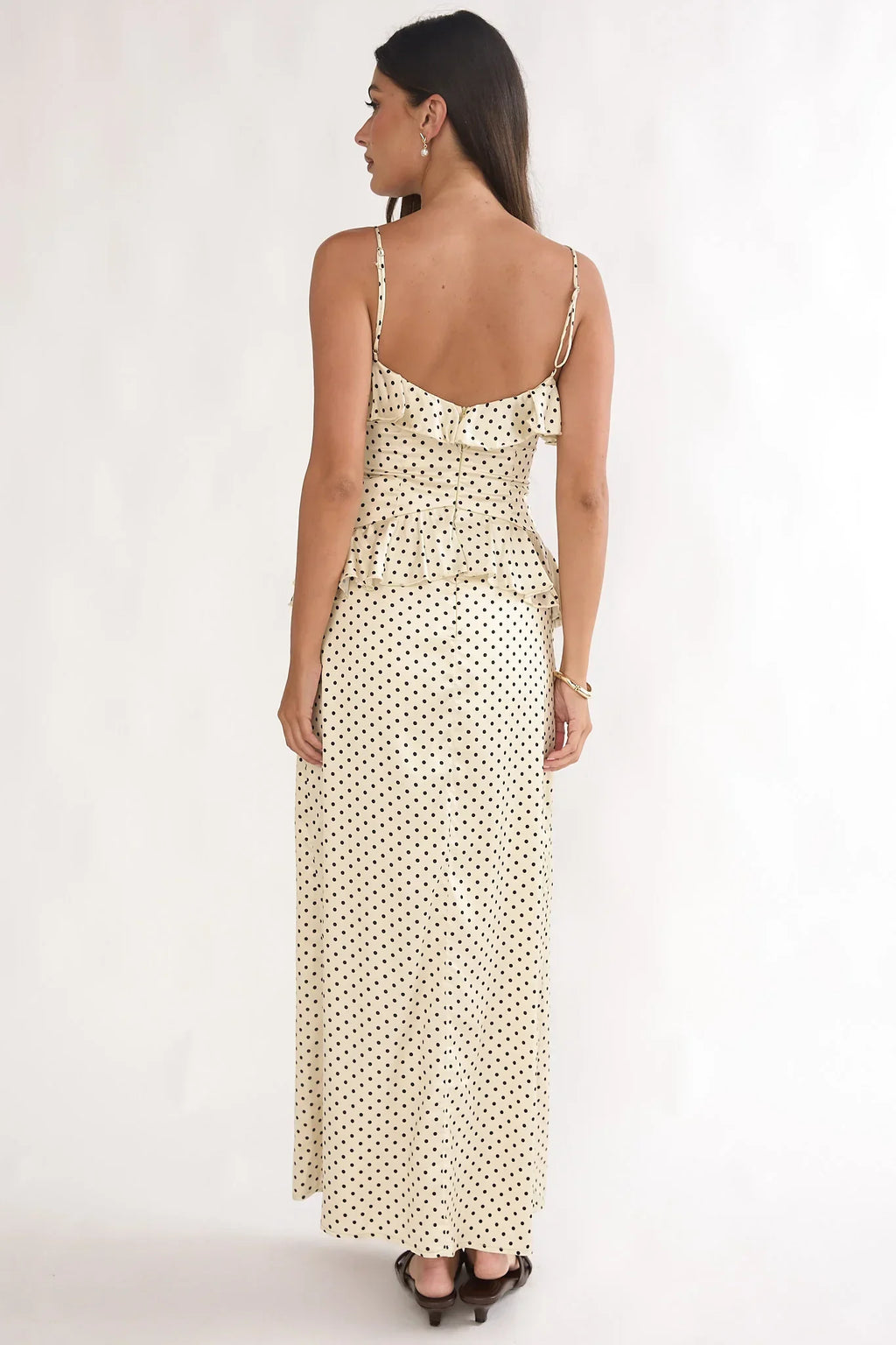 Tahlie Ruffle Trim Maxi Dress Polka Dot Butter