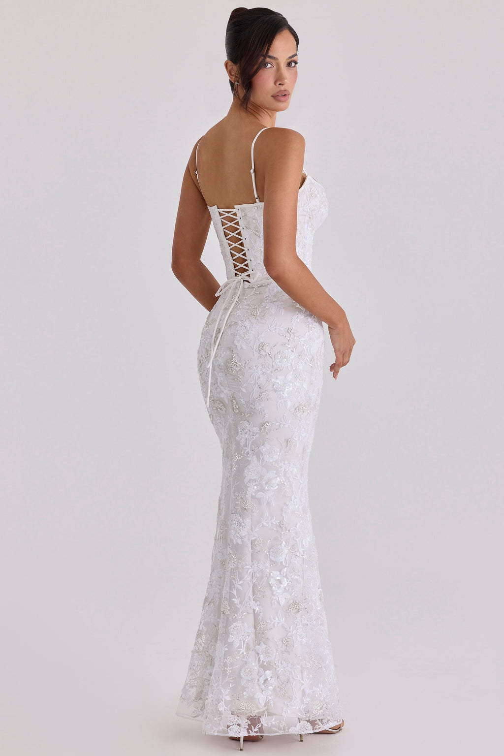 white hand beaded embellished bridal gown