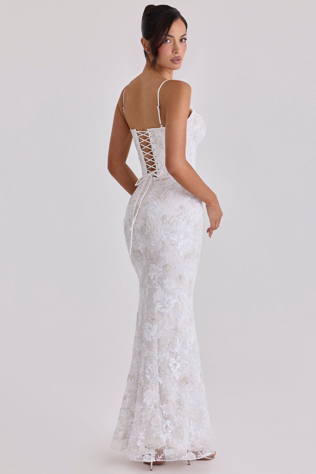 white hand beaded embellished bridal gown