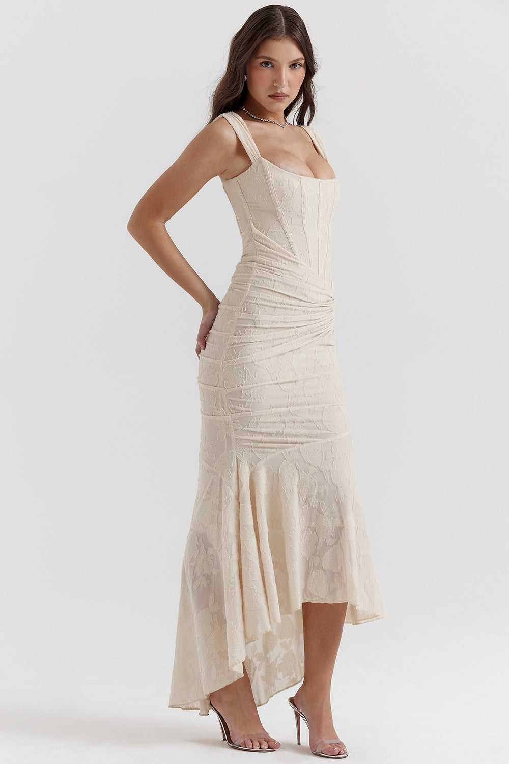vintage cream floral maxi dress