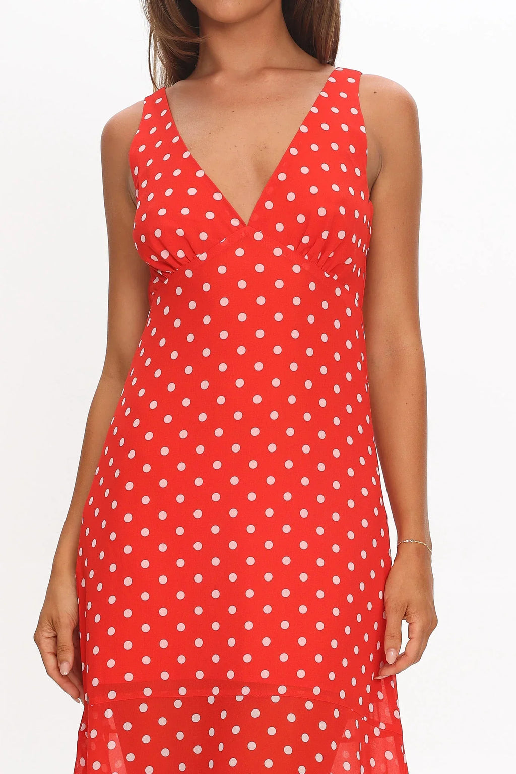 Rosewood V-Neckline Maxi Dress Polka Dot Red