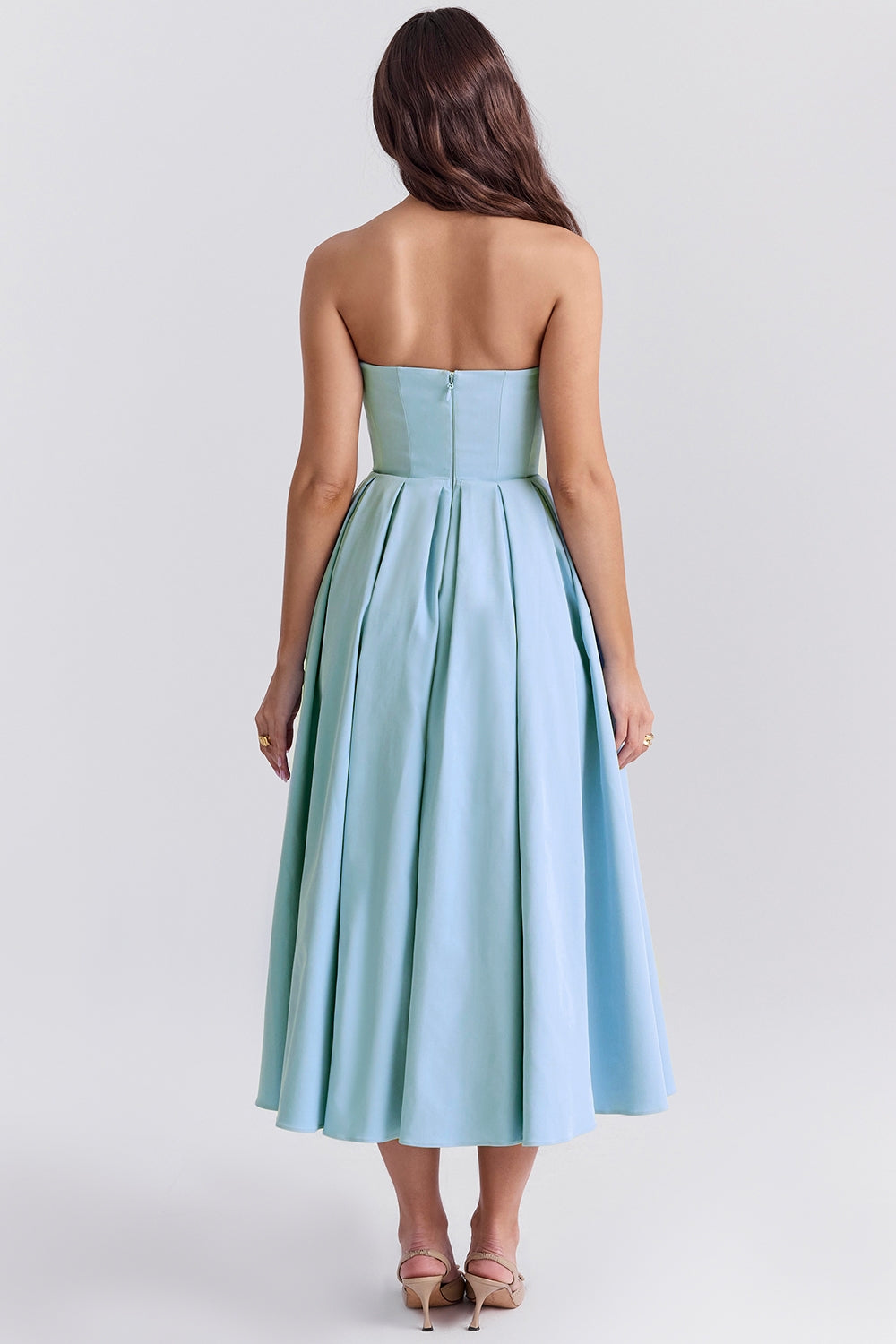 tuscan blue strapless midi sundress