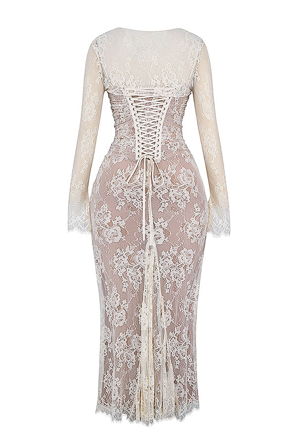 vintage cream lace maxi dress