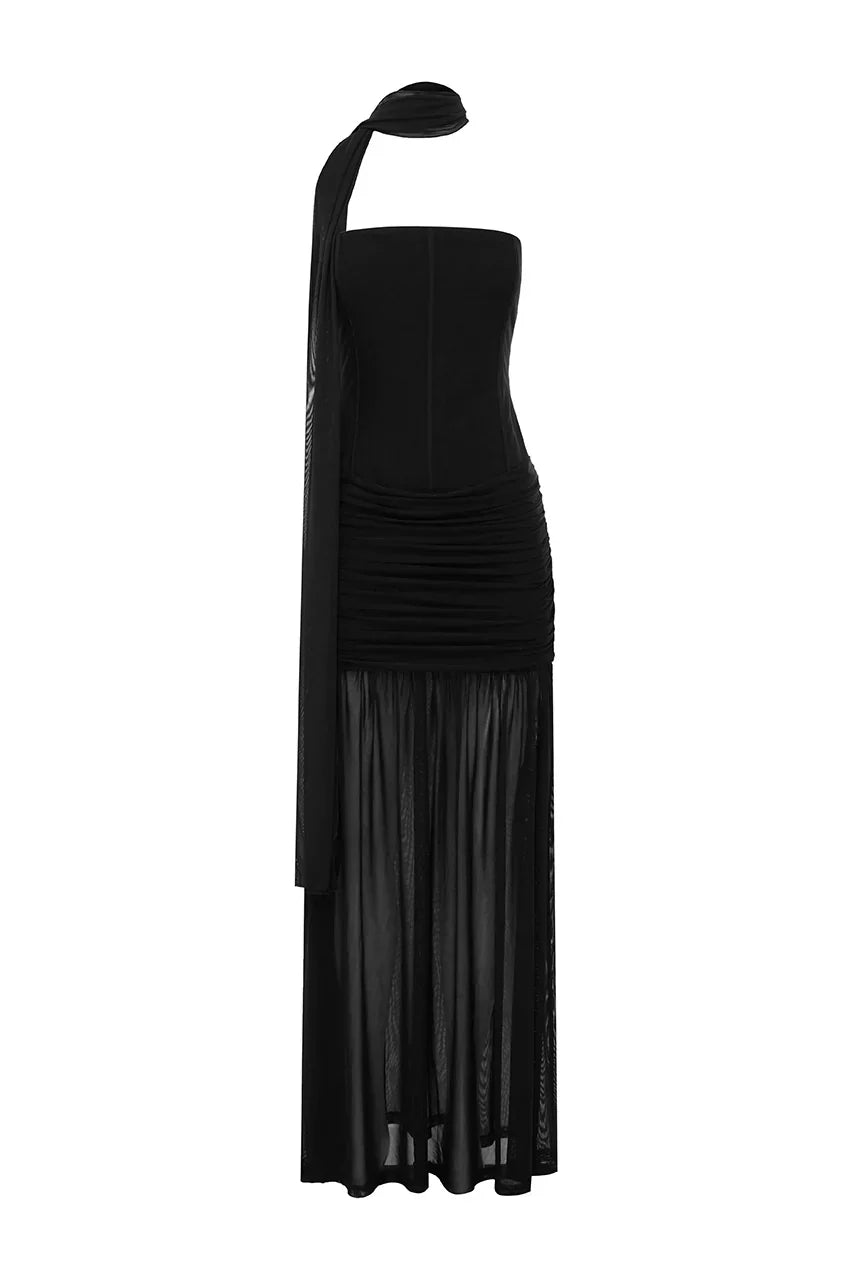 LILLIE CORSET MAXI DRESS - BLACK