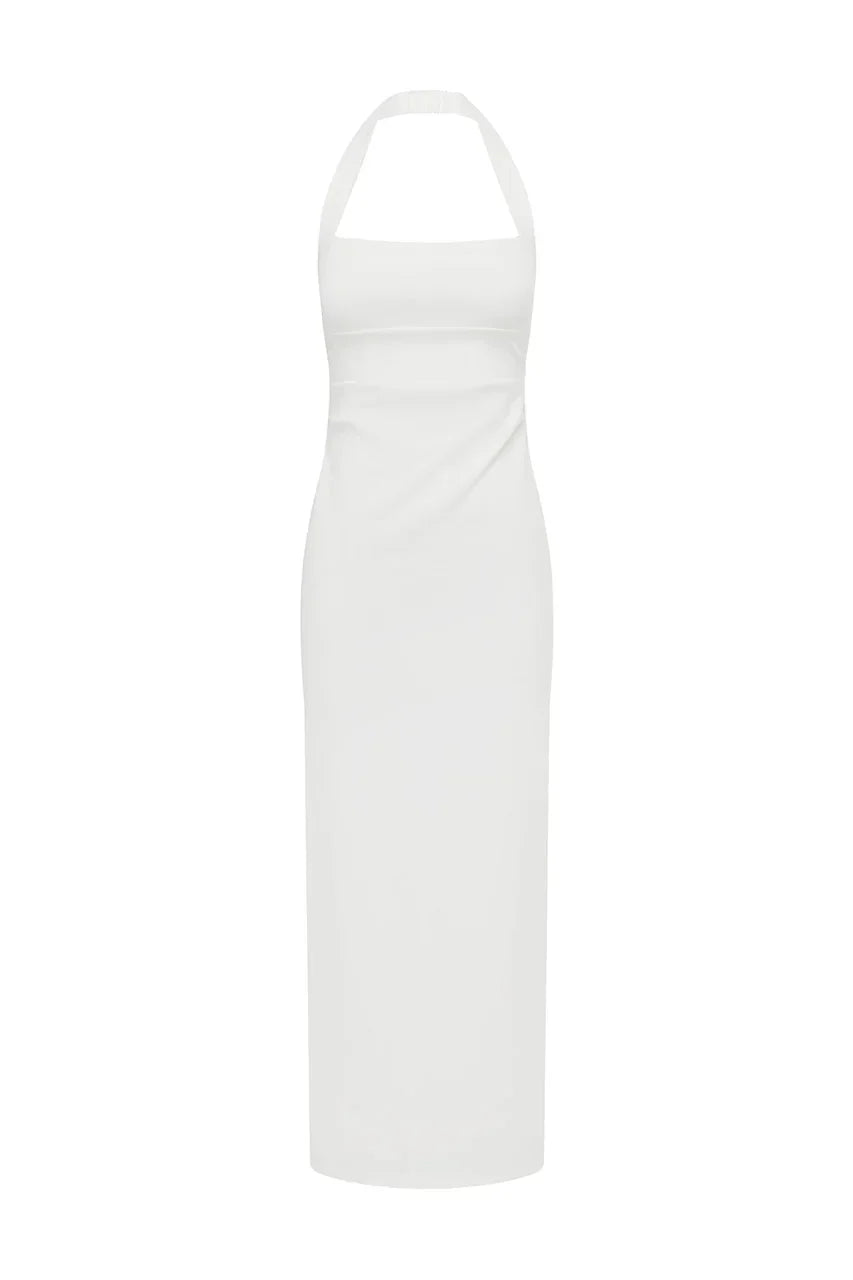 FRANCA HALTER MIDI DRESS - WHITE