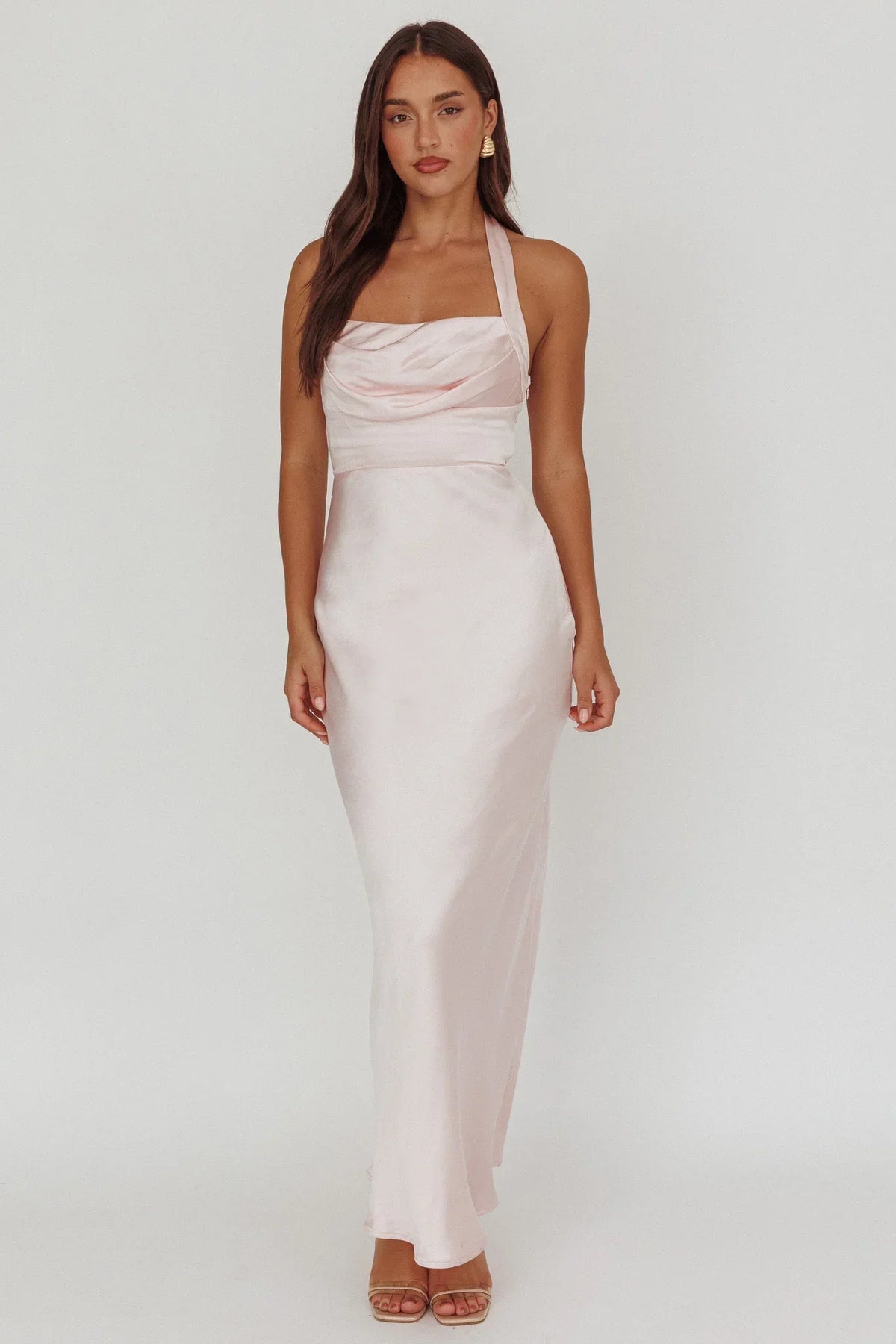 Fair Play Gathered Bust Halter Maxi Dress Pink
