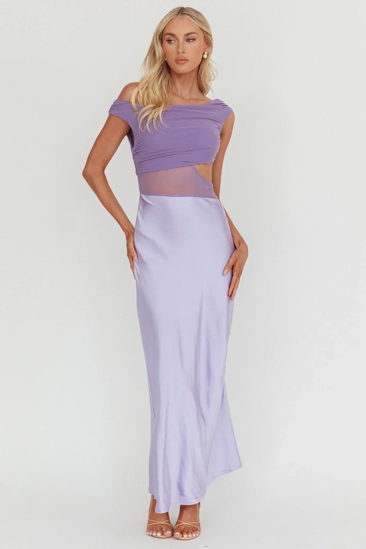 In Blooms Mesh Bodice Maxi Dress Lilac