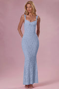 Lace Sweetheart-Neck Gown in Powder Blue