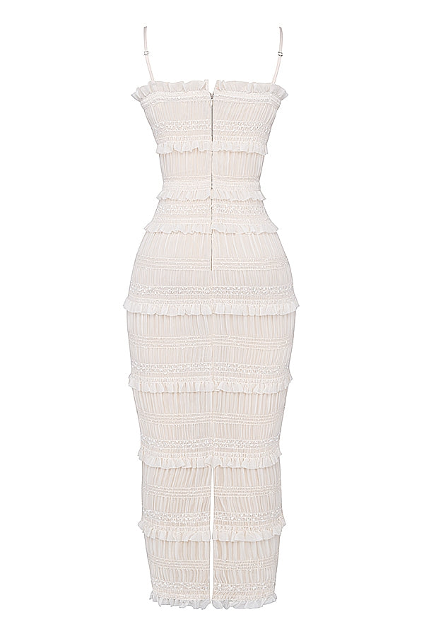 ivory sequin pleat maxi dress