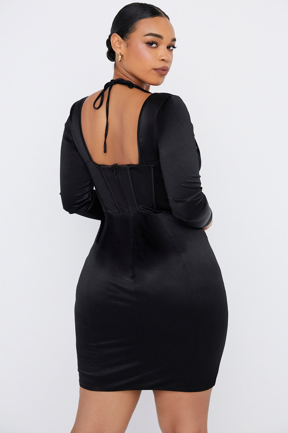 black disco satin corset dress