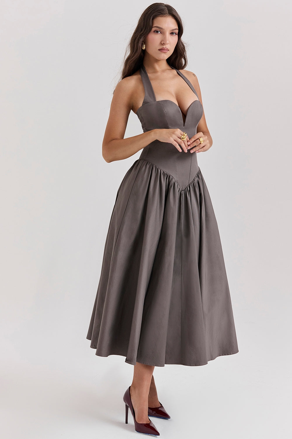 smoke halter midi dress