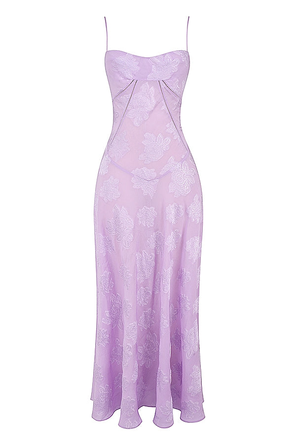orchid floral lace back maxi dress