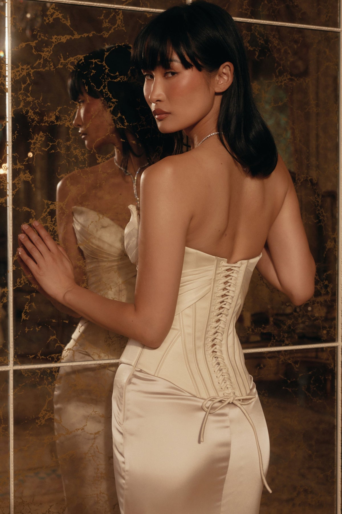 ivory satin corset maxi gown - limited edition