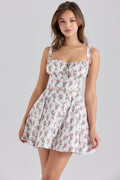 cream rose print stretch cotton mini dress