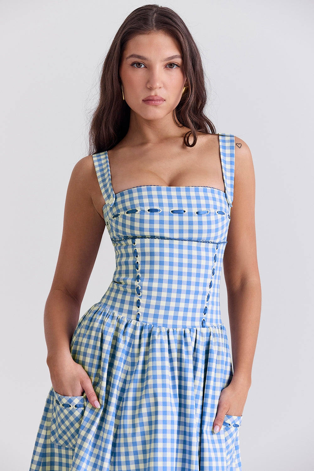 regatta blue gingham midi sundress