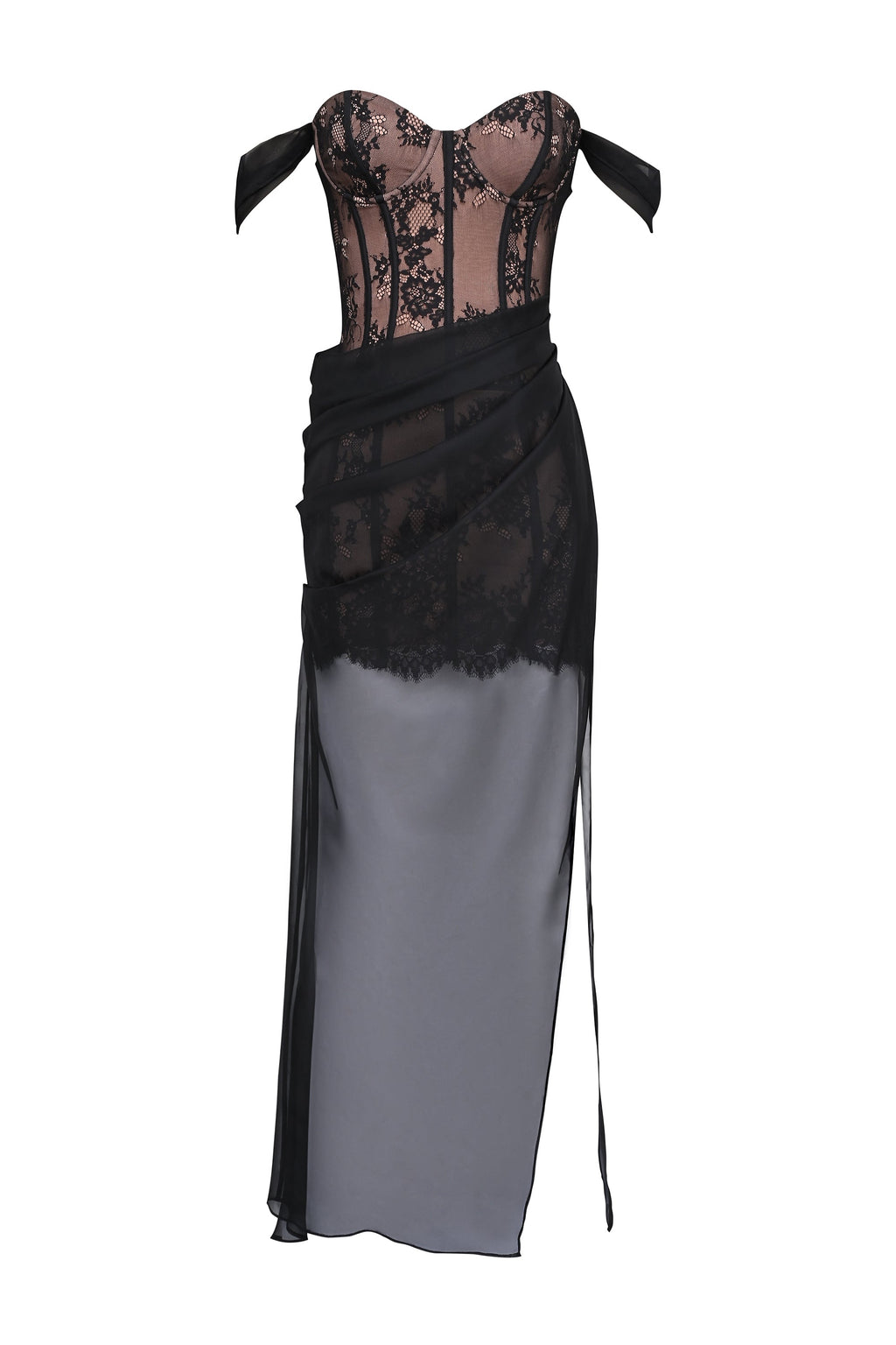 black off shoulder lace maxi dress