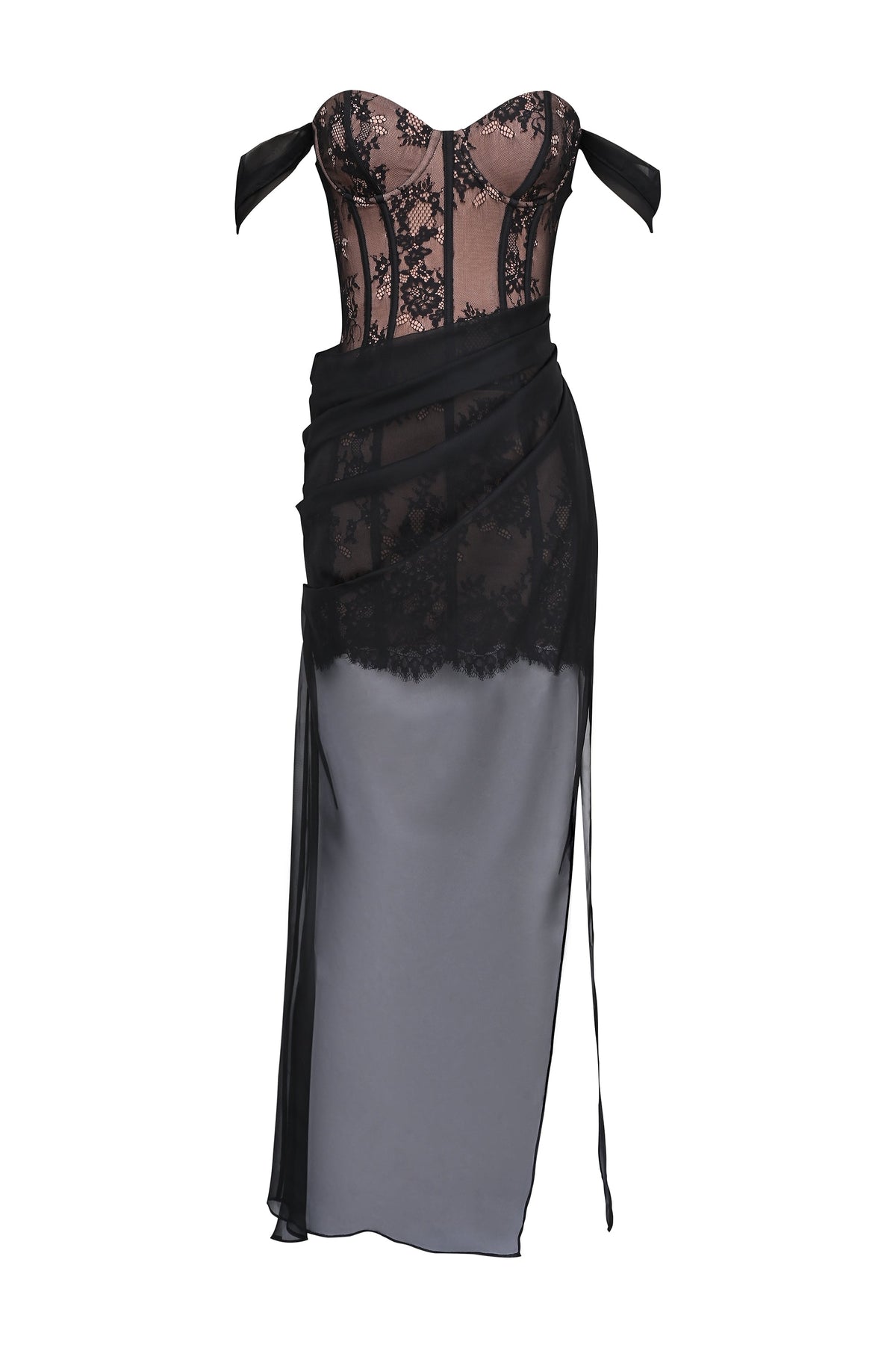 black off shoulder lace maxi dress