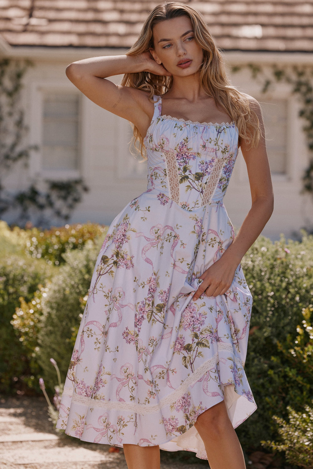 lilac floral cotton midi sundress