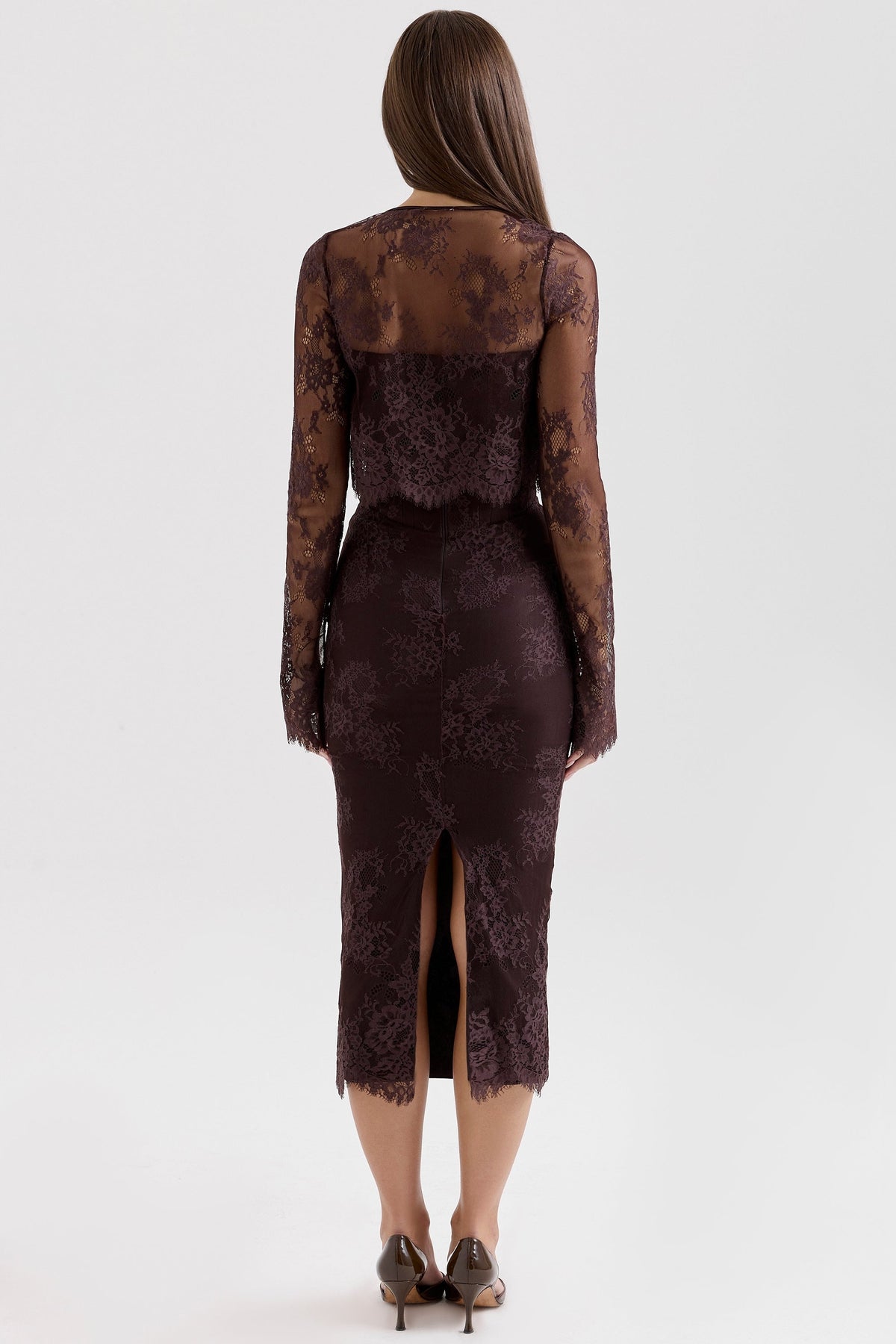bitter chocolate lace corset midi dress & bolero
