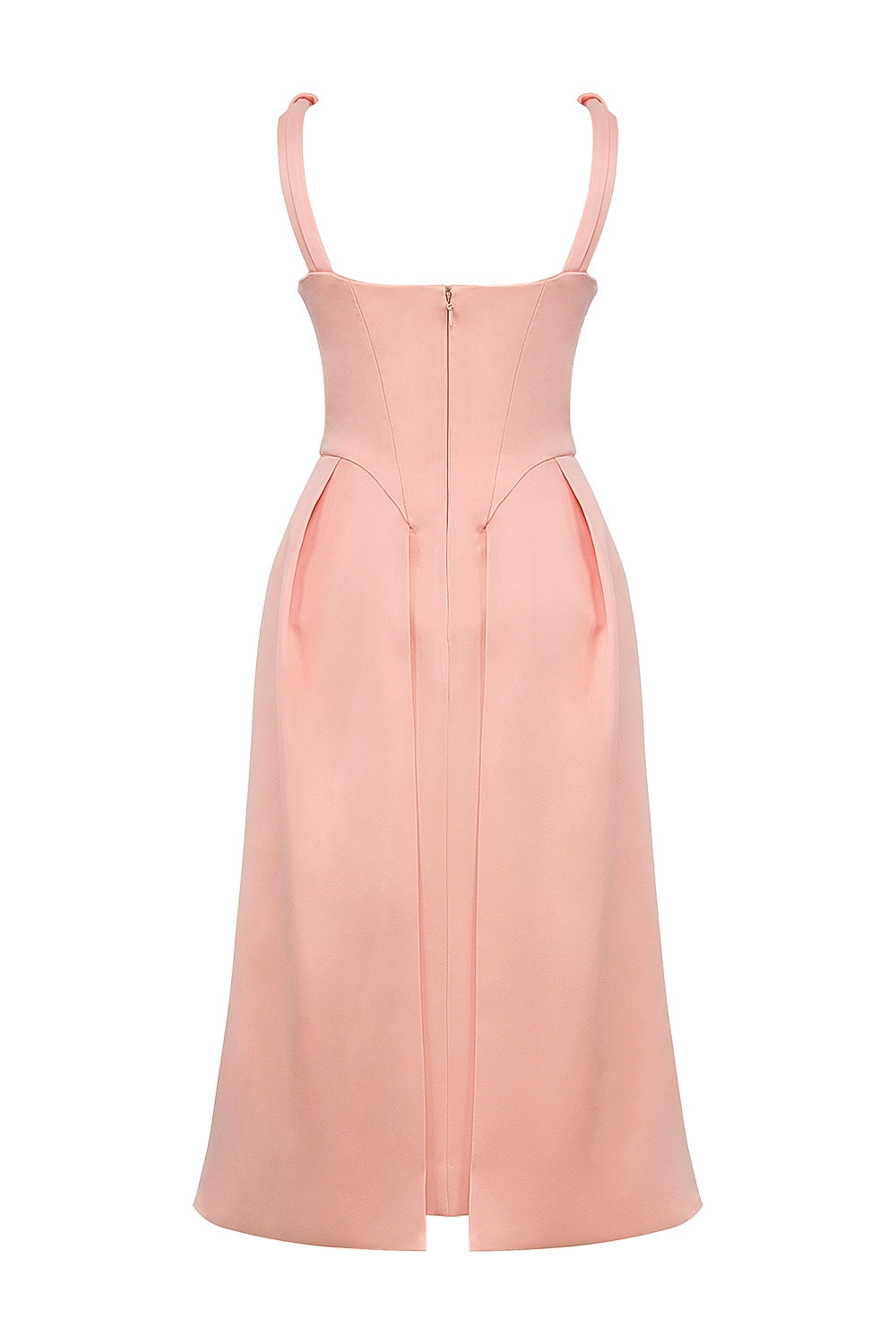peach satin pleated midi dress - sale