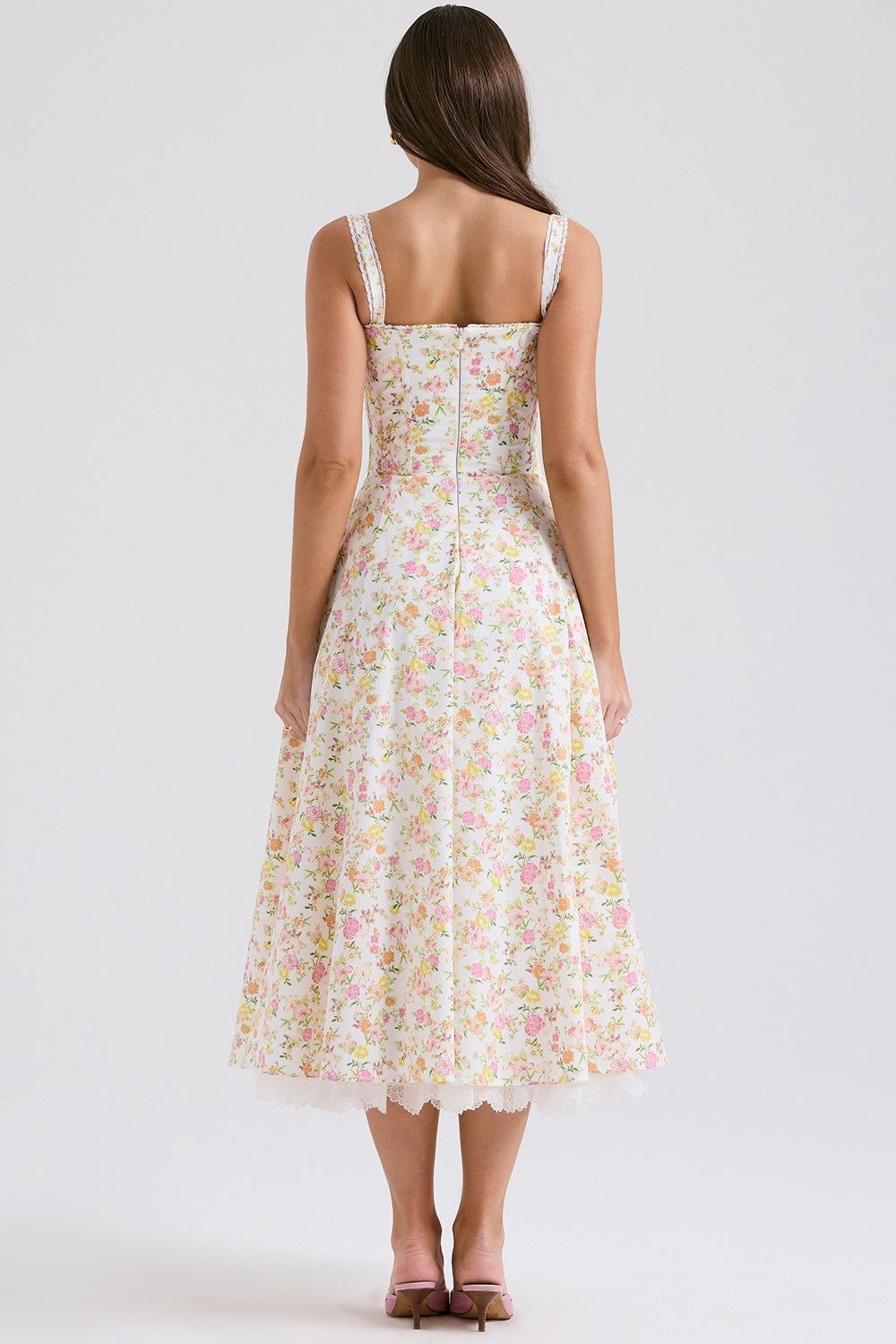 ivory meadow print cotton bustier sundress