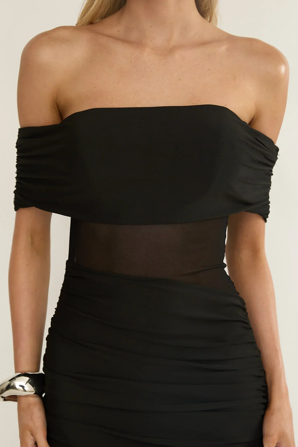 Lumiere Strapless Sheer Mesh Dress Black