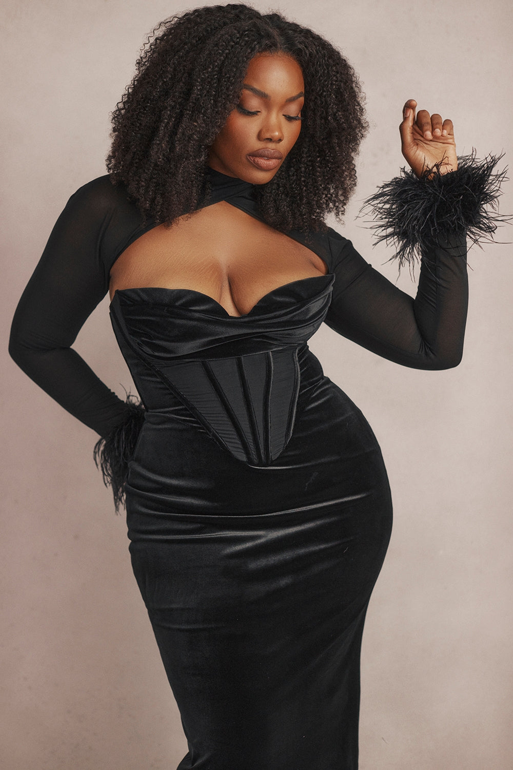 black velvet corset maxi dress