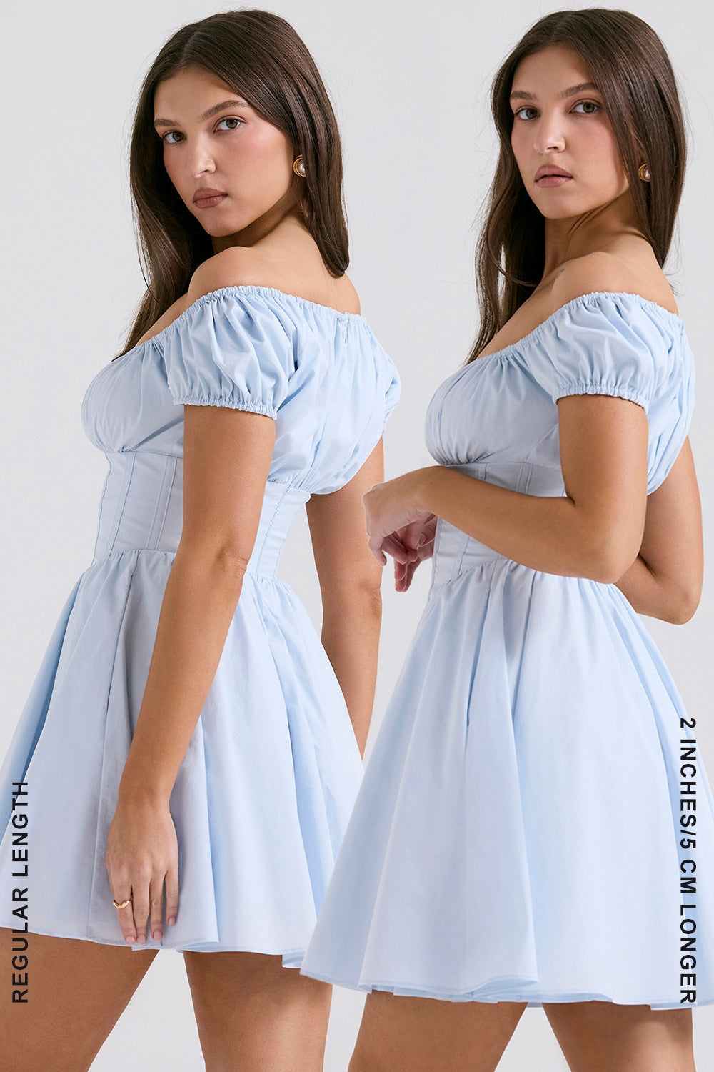 soft blue cotton gathered mini dress